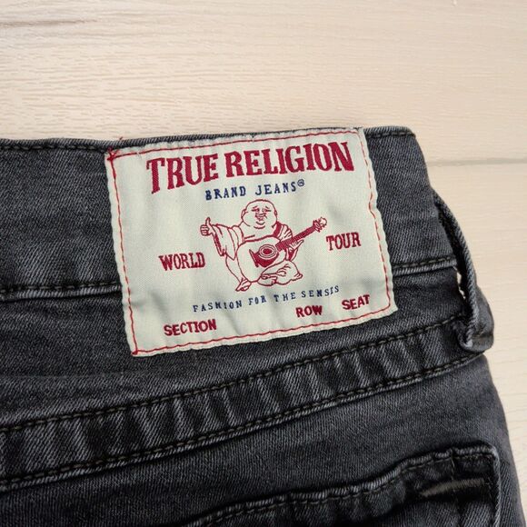 True Religion Jeans Mens 32x30 Rocco Relaxed Skinny Black Charcoal Gray Denim - Picture 6 of 12